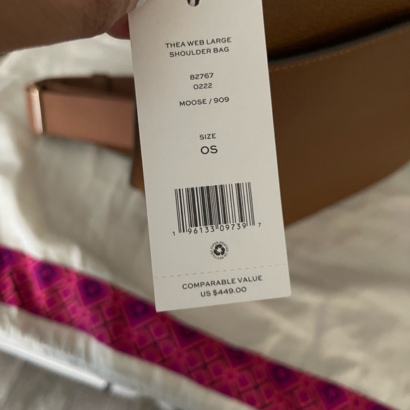 New Tory Burch Thea web large shoulder / crossbody bag moose - Picture 2 of 10